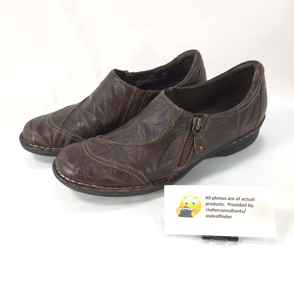 Clarks Bendables Zip Up Casual Leather Shoe Womens Size 9 N 67665 Brown